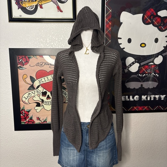 Free People Sweaters - Free People Grey Crochet Knitted Cardigan Sweater